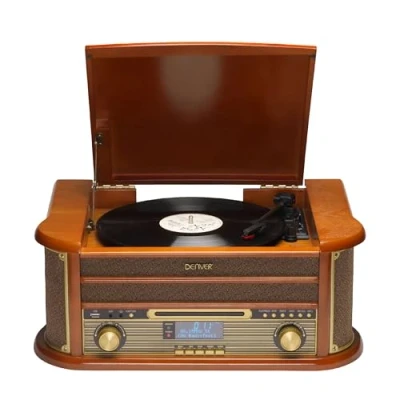 Imagen de Denver MRD 51, Equipo de Música, Estilo Retro, Dab, Tocadiscos y Reproductor CD Casetes, Grabación Desde Un Disco Vinilo, Cassette, Ethernet, Madera