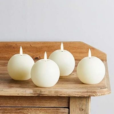 Imagen de Lights4fun Conjunto de 4 Velas TruGlow® en Forma Bolas con LED Blanco Cálido a Pilas para Interiores