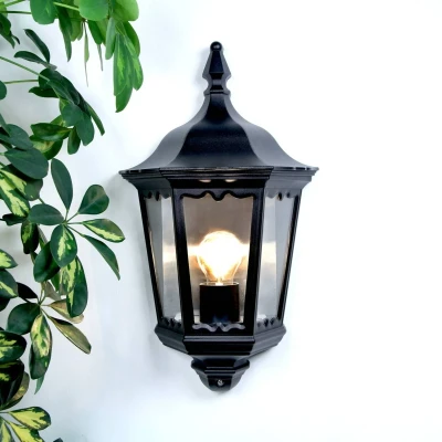 Imagen de Aplique de exterior Lindby Lieva, altura 44 cm, negro, cristal