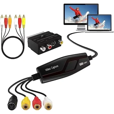 Imagen de Tarjeta de Captura vídeo capturadora USB 2.0,convertidor Video a RCA USB, convierta VHS VCR Hi8 Mini DV Digital,para PC,TV,cámara Video,Compatible con Mac OS X o