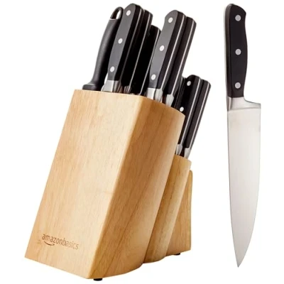Imagen de Amazon Basics Juego de Cuchillos Cocina y Soporte, 18 Unidad, Acero
