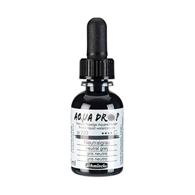 Imagen de Schmincke AQUA DROP, acuarela líquida a base de pigmentos, color Gris neutro en frasco 30 ml con pipeta, 24720034, para pintar acuarela, esbozos urbanos, caligrafía, rotulación mano