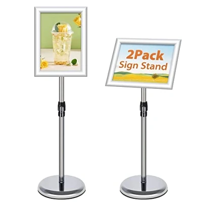 Imagen de Soporte para carteles de aluminio, letreros, Tablero carteles, Soportes exhibición, Letrero con pedestal ajustable (Plata, A4, 2 paquetes)