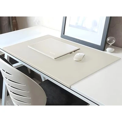 Imagen de alfombrilla de ratón con protector bordes, piel sintética, para oficina, hogar, borde fijación, suave juegos antideslizante, color blanco 70x35cm