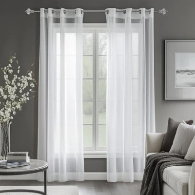 Imagen de Deconovo Visillos para Cortinas Salón Traslúsidos Blancos Infantiles Ventanas Dormitorio de Ventana Sheer Voile Gasa 2 Paneles 140 x 245 cm