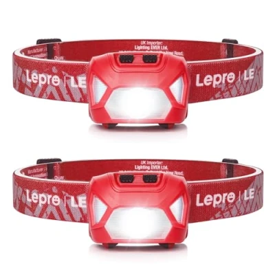 Imagen de LE Linterna Cabeza LED 1300lux (2 Pack), Frontal Alta Potencia, Luz 6 Modos con Rojo, Impermeable IPX4 para Correr, Camping, Pesca(Pilas No Incluido), Azul