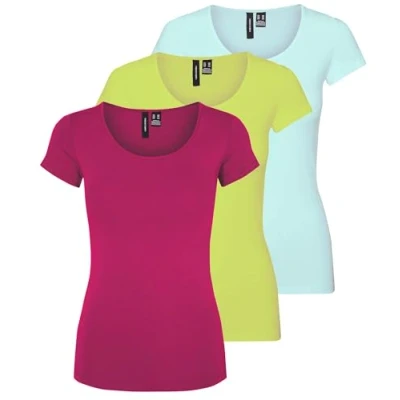 Imagen de VERO MODA Camiseta de mujer Vmmaxi My Ss Soft U Neck Noos, Pack 3 (rosa brillante, lima salvaje, azul oscuro), L