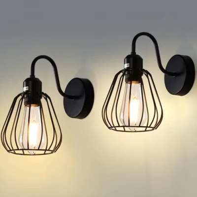 Imagen de MantoLite Lámpara de pared, Negro Metal Apliques Pared E27 Industrial Lámparas Moderno Simple Hierro Luz Retro Portalámpara para Dormitorio Restaurante Sala Escalera Decoración 2 Piezas