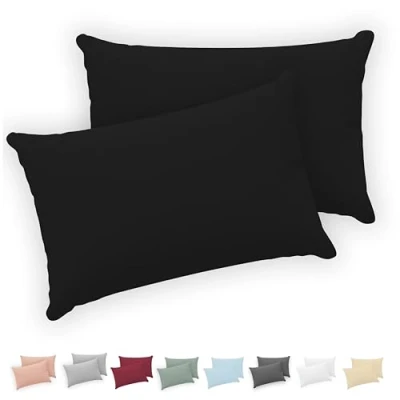 Imagen de Twinzen® Funda Almohada 40x70 (Juego de 2) Negro 100% Algodon Jersey Cojin para Cama Protector con Cremallera
