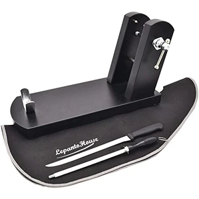 Imagen de JAMONERO BUARFE Rioja con Set Negro EN Madera DE Pino para Profesional HOGAR +Cuchillo + CHAIRA Cubre Jamon Color: (Black Negro)