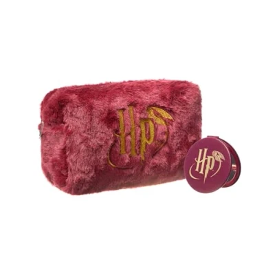 Imagen de Harry Potter Bolsa de Maquillaje y Espejo para Mujer Estuche cosmetico Piel Color Burdeos con Logotipo Belleza Viaje Bolsillo Adultos Adolescentes