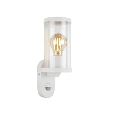 Imagen de Briloner Leuchten Lámpara exterior detector de movimiento, aplique cristal, sensor crepuscular, IP44, E27, blanco, 271x94x117 mm (LxAnxAl), 3628 016