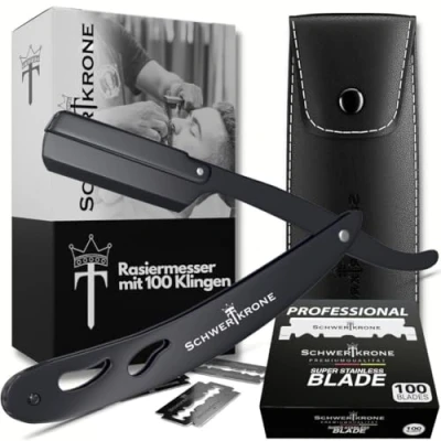 Imagen de Schwertkrone maquinilla de afeitar para hombre con 100 hojas intercambiables premium + estuche (negro)