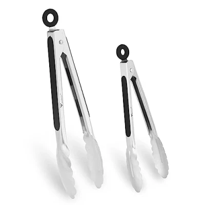 Imagen de pinzas de cocina para barbacoa, acero inoxidable, carne, alicates cocinar,8 pulgadas y 10 pulgadas, juego (21 cm 27 cm)