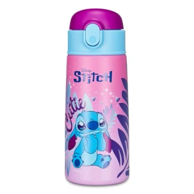 Imagen de Lilo &amp; Stitch Botella térmica para niños con pajita, 460 ml, sin PBA Guardería, escuela primaria Acero inoxidable, mantenimiento temperatura hasta 24 h