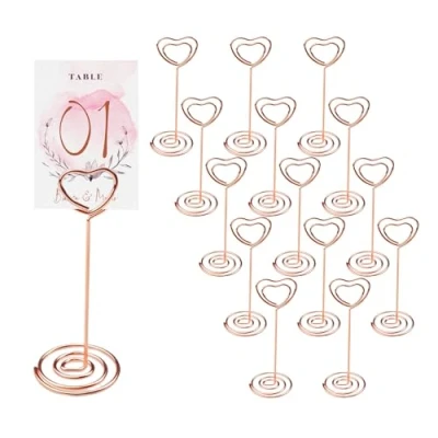 Imagen de inodiref 12 Piezas Soportes para Números de Mesa, Tarjeta Memo Clip, Foto Mesa Soporte Imagen Tarjeta, Forma Corazón Soporte, Restaurante, Banquete, Boda