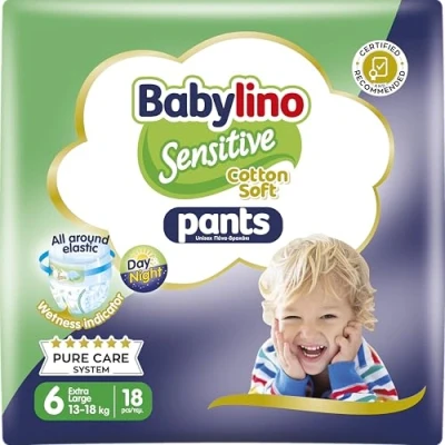 Imagen de Babylino Sensitive Cotton Soft Pants, Talla 6 (13 18 Kg), Pañal Braguita con Ajuste 360 Anti Fugas, pañales