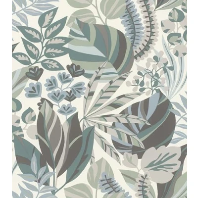 Imagen de Rasch Papel pintado 867411 no tejido con diferentes hojas en azul, verde, gris y blanco crema de la colección Symphony 10,05 m x 0,53 (largo ancho)