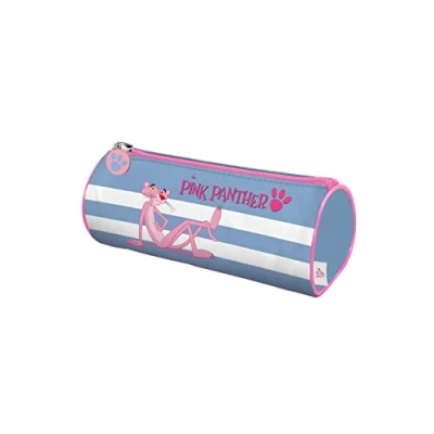 Imagen de DOHE Estuche Escolar Redondo Cierre de Cremallera, Licencia Oficial, Poliéster Resistente, 21x7,5x7,5 cm, Material Pink Panther Stripes