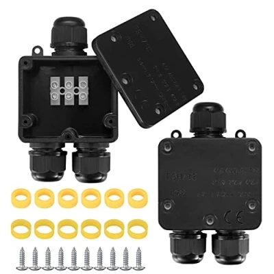 Imagen de 2 Piezas Cajas de Conexiones Impermeable IP68, 3 Vías Empalmes Conector Cable Estanca Exterior Electrica para Cables Ø4mm 14mm Electricos