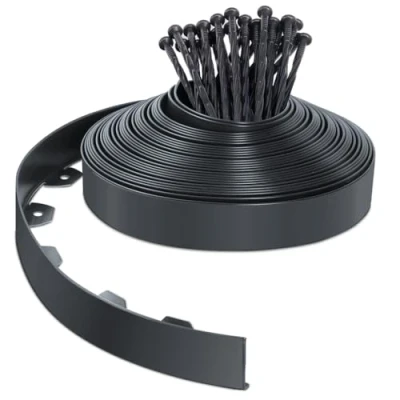 Imagen de VOUNOT Borde Jardín Césped Flexible de PVC, Delimitadores Bordes para Jardín, Bordura Exterior Tierra Cenefa Parterres con 40 Clavijas, Longitud 20m Altura 5cm, Antracita