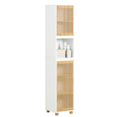 Imagen de SoBuy BZR127 W Mueble Columna de Baño con 1 Compartimiento Armario Alto para Estanterías 2 Puertas y 5 Estantes 33 x 165 cm Blanco ES
