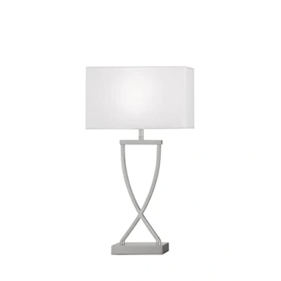 Imagen de Fischer &amp; Honsel Anni Pantalla de tela color níquel mate gris chintz interior blanco L: 27,00 cm, ancho: 12,00 alto: 51,00 con interruptor cable, 1 x E27 máx. 40 W 50459,