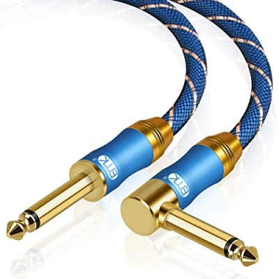 Imagen de EMK Cable de guitarra en ángulo recto 6,35 mm audio Mono 1/4 &#039;&#039; trenzado nailon Conexión Amplificador, teclado, bajo instrumento (5 m)