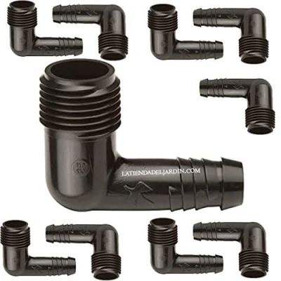 Imagen de Suinga 10 x CODO estriado a presión 16mm ½ macho. Utilizado en tubería Rain Bird SPX Flex para colocación de aspersores y difusores riego, negro