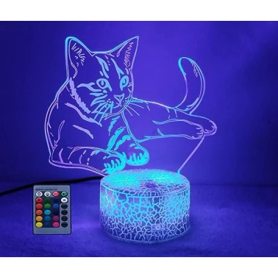 Imagen de HPBN8 Ltd 3D Ilusión Optica Gato Luz Nocturna Control Remoto 7/16 Colores Cambio de Botón Táctil USB Suministro Energía LED Lámpara Mesa Regalo Cumpleaños Navidad