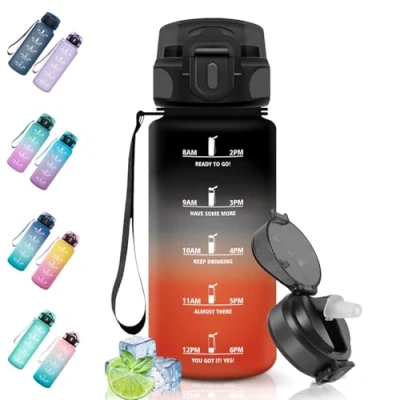 Imagen de Motswedi Botella Agua, 0.5L Sin BPA, Agua Niños con Pajita, Reutilizable, Gimnasio, a Prueba de Fugas, Cantimplora para Gym, Escuela, Yoga, Camping, Negro Rojo