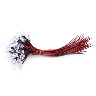 Imagen de Pre Cableado Difundido LED Diodos Luz DC 9 12V 3 5 10mm Agua Clara Blanco Rojo Azul Verde 50Pcs(Blanco 5mm)
