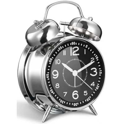 Imagen de reloj despertador fuerte para adultos que duermen pesadamente, de metal 4 pulgadas con doble campana, funciona pilas, decoración dormitorios, silencioso, sin tictac