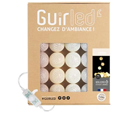 Imagen de GuirLED Guirnalda luminosa bolas de algodón LED USB Luz noche para bebé 2h Adaptador corriente dual 2A incluido 3 intensidades 32 3,2m Coton