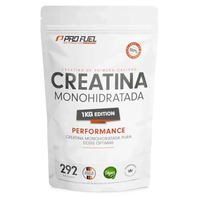 Imagen de creatina monohidratada en polvo 1kg / 1000g calidad micronizada óptimamente dosificada pura sin aditivos 100% vegana para 292 dias