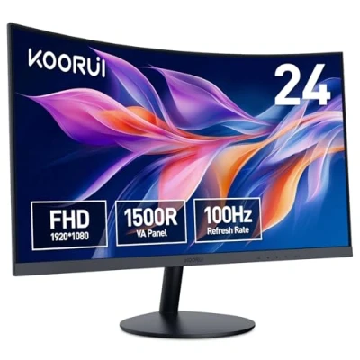 Imagen de KOORUI Monitor Curvo 23,6 Pulgadas Full HD (1920 x 1080 a 60 Hz, VA, 5 ms, Curvatura 1800R, HDMI, VGA,Ajustables, Antirreflejo, Inclinación Eye Ease,Monitor Gaming) Negro, 24N5C