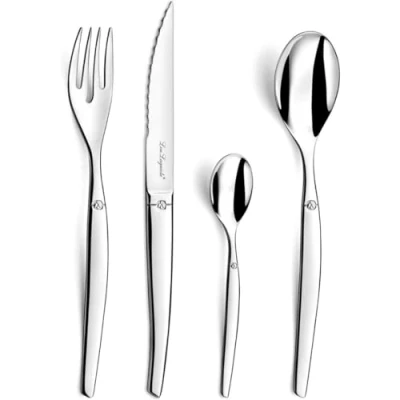 Imagen de Lou Laguiole Chorro Cubiertos de Mesa/Estuche para 6 Personas, Inoxidable, Acero Espejo, 24 couverts Table