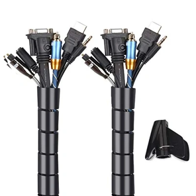 Imagen de MOSOTECH Organizador Cables, Cubre Cables de 2 x 1,5m, Flexible Funda Mesa, Recoge para Office y PC Escritorio Negro (Ø2.6cm Ø2.2cm)