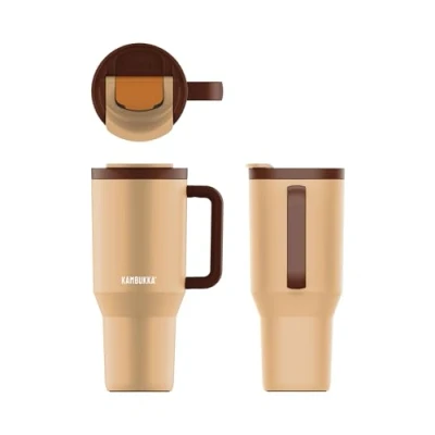 Imagen de Kambukka Taza Térmica de Viaje, 900 ml, Color Beige y Marrón, con Tapa Asa