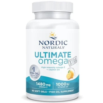 Imagen de Nordic Naturals, Ultimate Omega Xtra, 1480mg, con EPA, DHA y Vitamina D3, Dosis Alta, Sabor Limón, 60 Cápsulas blandas, Testado en Laboratorio, Sin Soja, Gluten, OGM