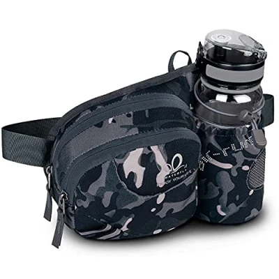 Imagen de Waterfly Riñonera Running Deportiva Hombre Mujer con Soporte para Botellas Bolsa de Cintura Correr Senderismo (Negro Camuflaje)