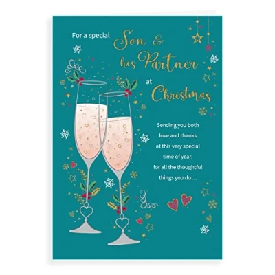 Imagen de Piccadilly Greetings Group Ltd Classic Christmas Card C85459 Tarjeta de Navidad para hijo y pareja (22,8 x 15,2 cm), color verde