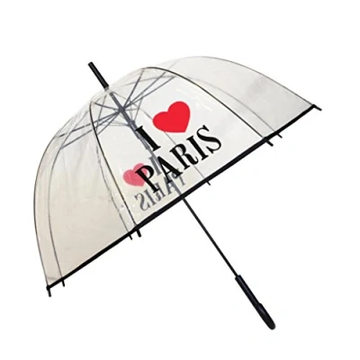 Imagen de SMATI Paraguas largo transparente I love Paris con sur apuerta automatica