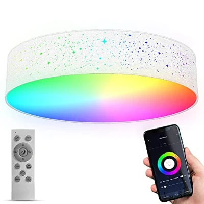 Imagen de B.K.Licht WiFi LED lámpara de techo inteligente I Ø39 cm CCT RGB App y mando a distancia regulable control por voz iOS &amp; Android cielo estrellado