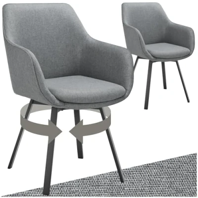 Imagen de TecTake® Silla Giratoria con Reposabrazos, Tapizada y Acolchado de Alta Densidad, Patas Acero 360, Antideslizante, Montaje Rápido, Ideal para Comedor, Cocina Dormitorio 2 Sillas Antracita
