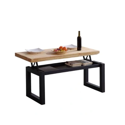Imagen de duehome Loft, Mesa de Centro Elevable, Mesita Comedor, Acabado en Roble y Negro, Medidas: 120 cm (Largo) x 60 (Ancho) 47,5/62 (Alto)