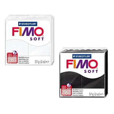 Imagen de FIMO arcilla blanda para modelar, 2 bloques de 57 g cada uno en blanco y negro, que se endurece al horno modelar joyas accesorios decorativos.