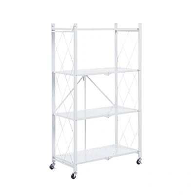 Imagen de CATTERHOUSE Estantería Metálica Plegable Kim 122 71,5x36x122,5 cm de Almacenaje Color Blanco con Ruedas y 4 Baldas Soporta hasta 160 kg