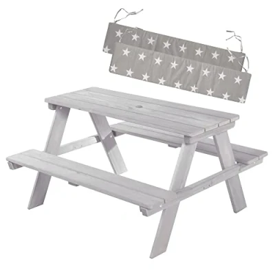 Imagen de Roba Conjunto de Muebles jardín para niños con cojín Asiento, Resistente a la Intemperie, Madera Maciza, Color Gris