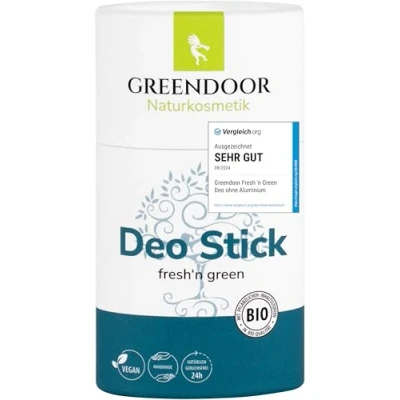 Imagen de GREENDOOR Deo Stick fresh&#039;n green 50g, desodorante sólido, aroma fresco, efecto seguro de larga duración, orgánico unisex en barra sin aluminio vegano libre plástico natural pruebas animales